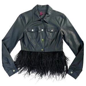 Lolitas&Lolos Black Cropped Leatherette Jacket S Feathers Snap Button Cute Goth
